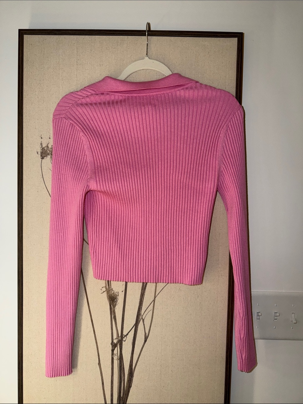 aerie Pink Ribbed Button-Up Collared Crop Cardigan - Picture 2 of 3